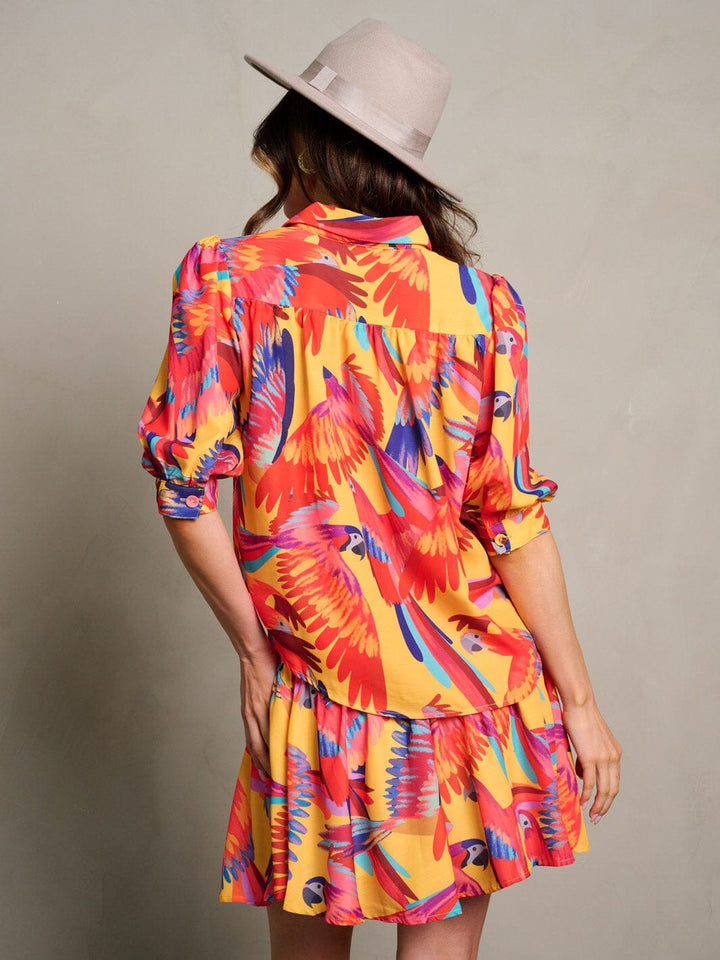 WOMEN'S SHORT SLEEVE BUTTON UP TOP & MINI SKIRT PRINTED 2PC.SET
