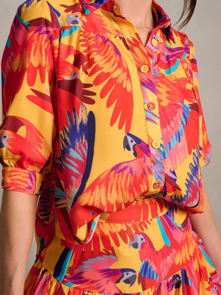 WOMEN'S SHORT SLEEVE BUTTON UP TOP & MINI SKIRT PRINTED 2PC.SET