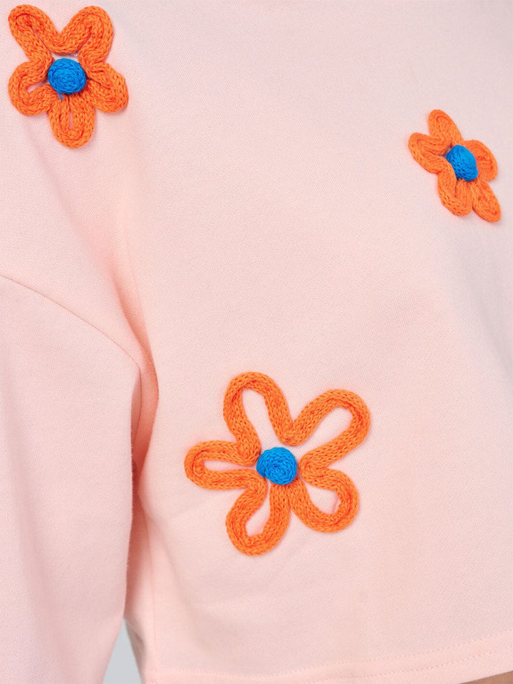 WOMEN'S LONG SLEEVE FLOWER DETAILED CROP TOP