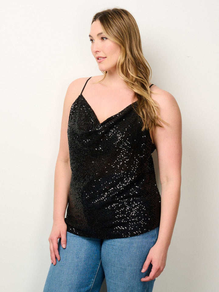 PLUS SIZE SLEEVELESS COWL NECK SEQUINS TANK TOP