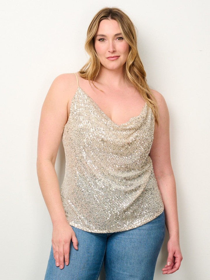 PLUS SIZE SLEEVELESS COWL NECK SEQUINS TANK TOP