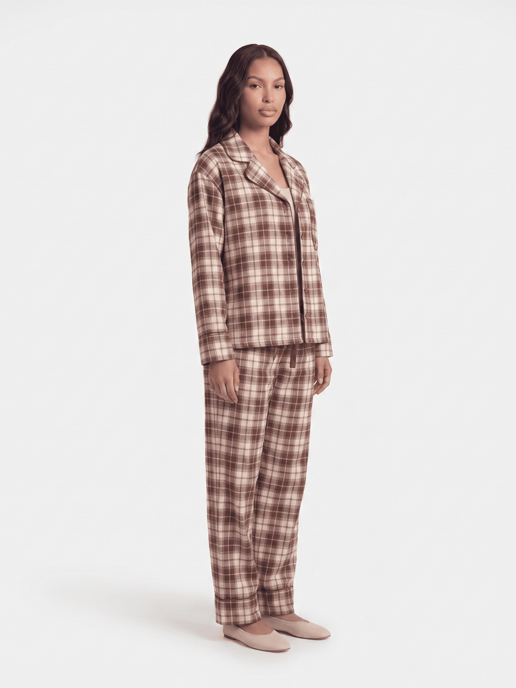 WOMEN'S LONG SLEEVE BUTTON UP SHIRT & ELASTIC WAIST STRAIGHT LEG PANTS PLAID 2PC. SET