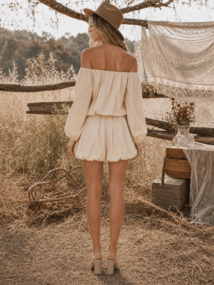 WOMEN'S LONG SLEEVE OFF SHOULDE TOP & ELASTIC WAIST MINI SKIRT BUBBLE SOLID 2PC. SET