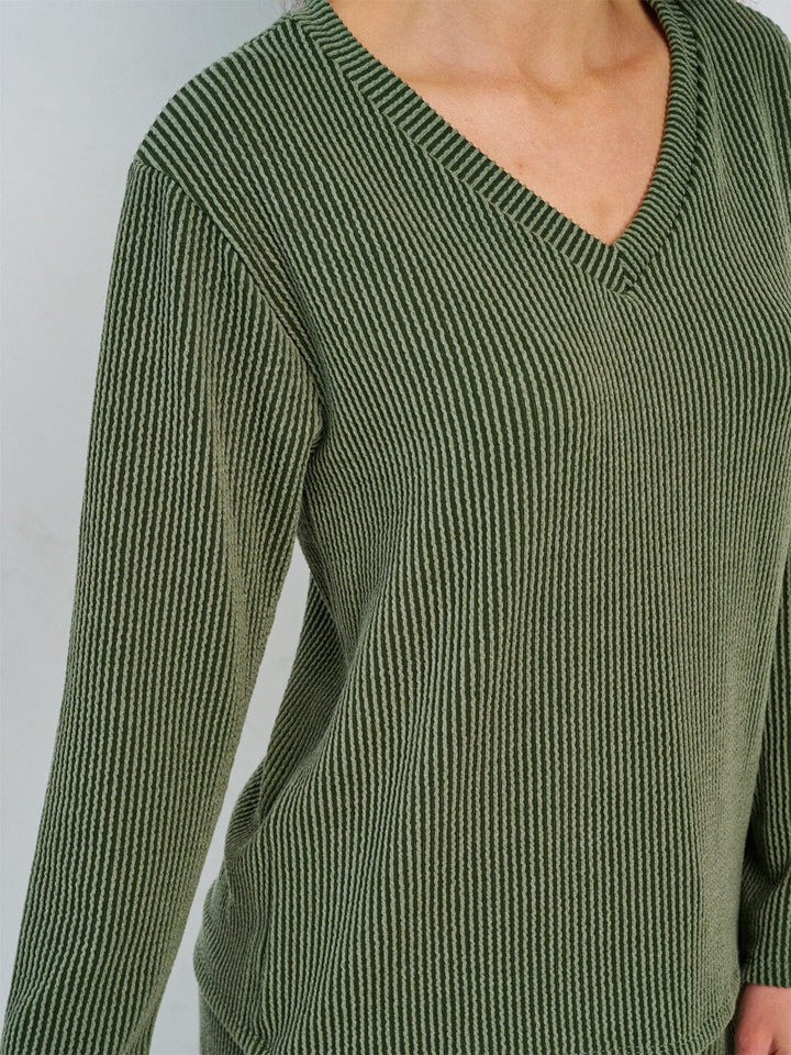 WOMEN'S LONG SLEEVE TOP & ELASTIC WAIST CROP PANTS RIBBED 2PC. SET