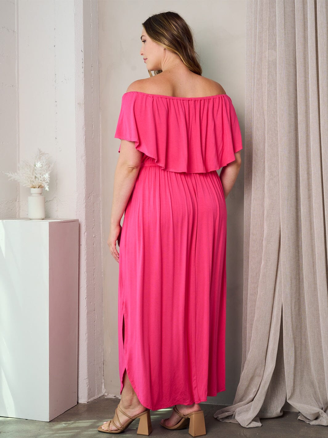 PLUS SIZE SHORT SLEEVE OFF SHOULDER POCKETS MAXI DRESS plus-size-short-sleeve-off-shoulder-pockets-maxi-dress