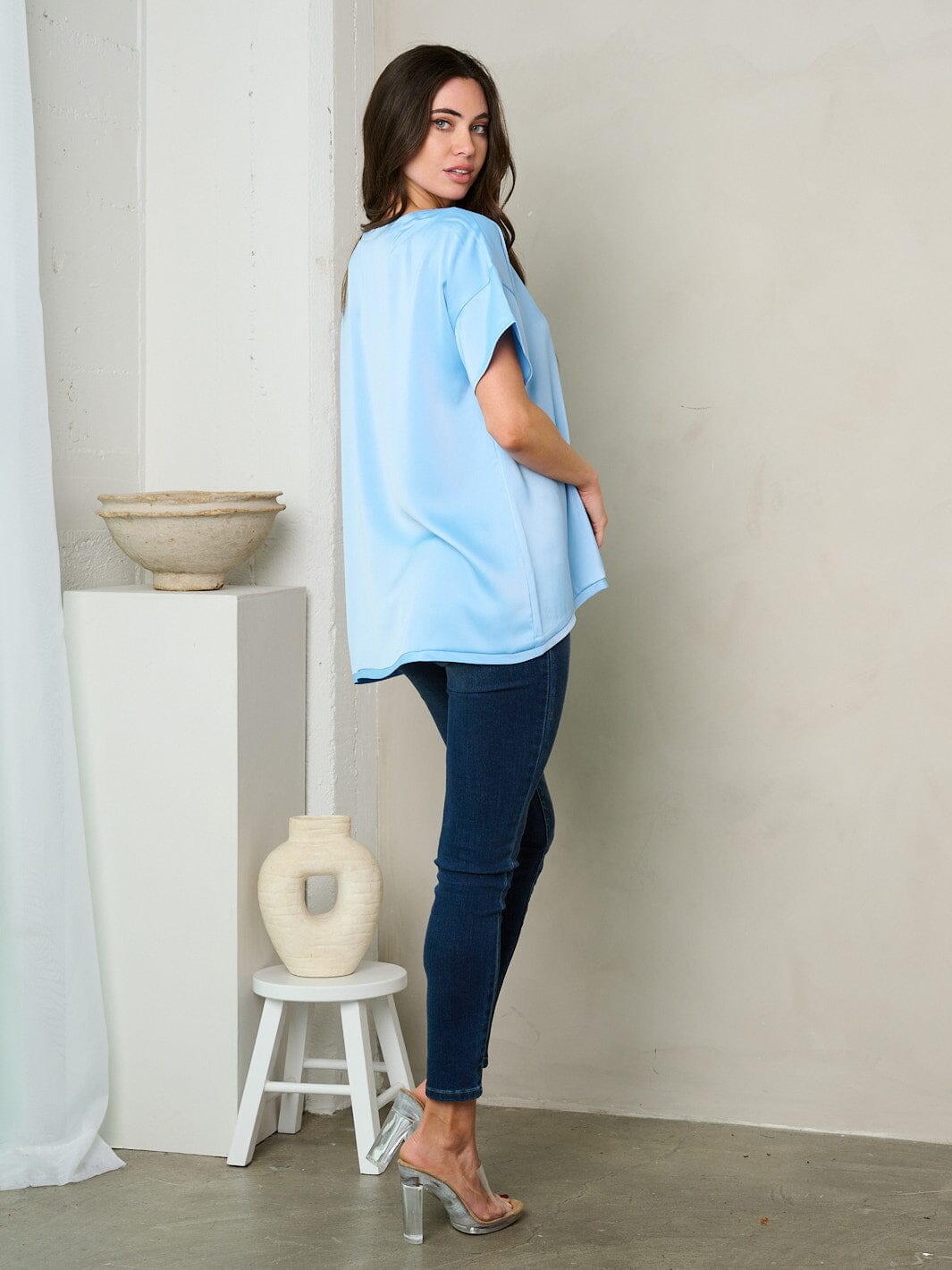 WOMEN'S SHORT SLEEVE TUNIC BLOUSE TOP