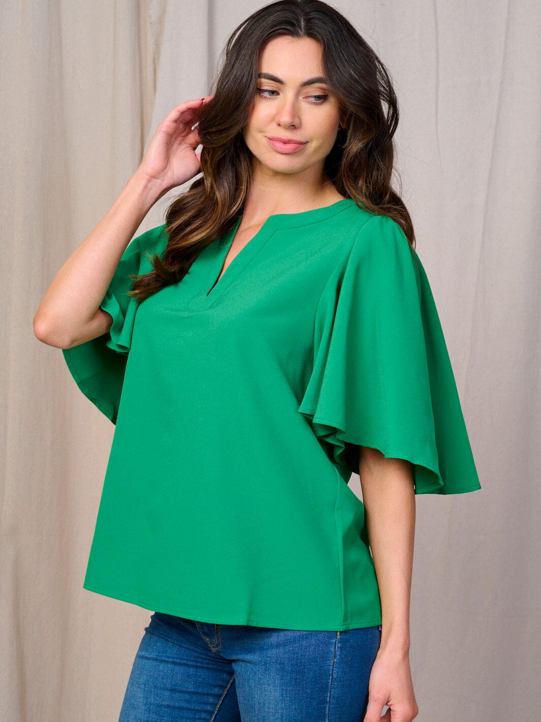 WOMEN'S SHORT SLEEVES V-NECK LOOSE FIT BLOUSE