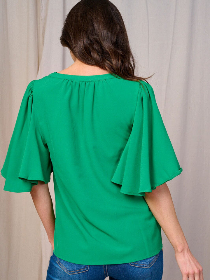 WOMEN'S SHORT SLEEVES V-NECK LOOSE FIT BLOUSE