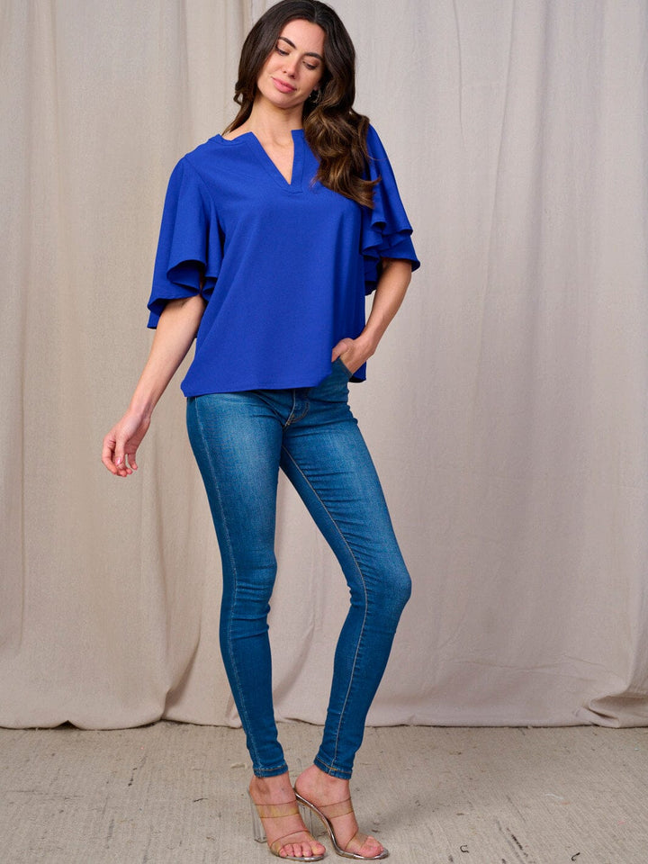 WOMEN'S SHORT SLEEVES V-NECK LOOSE FIT BLOUSE