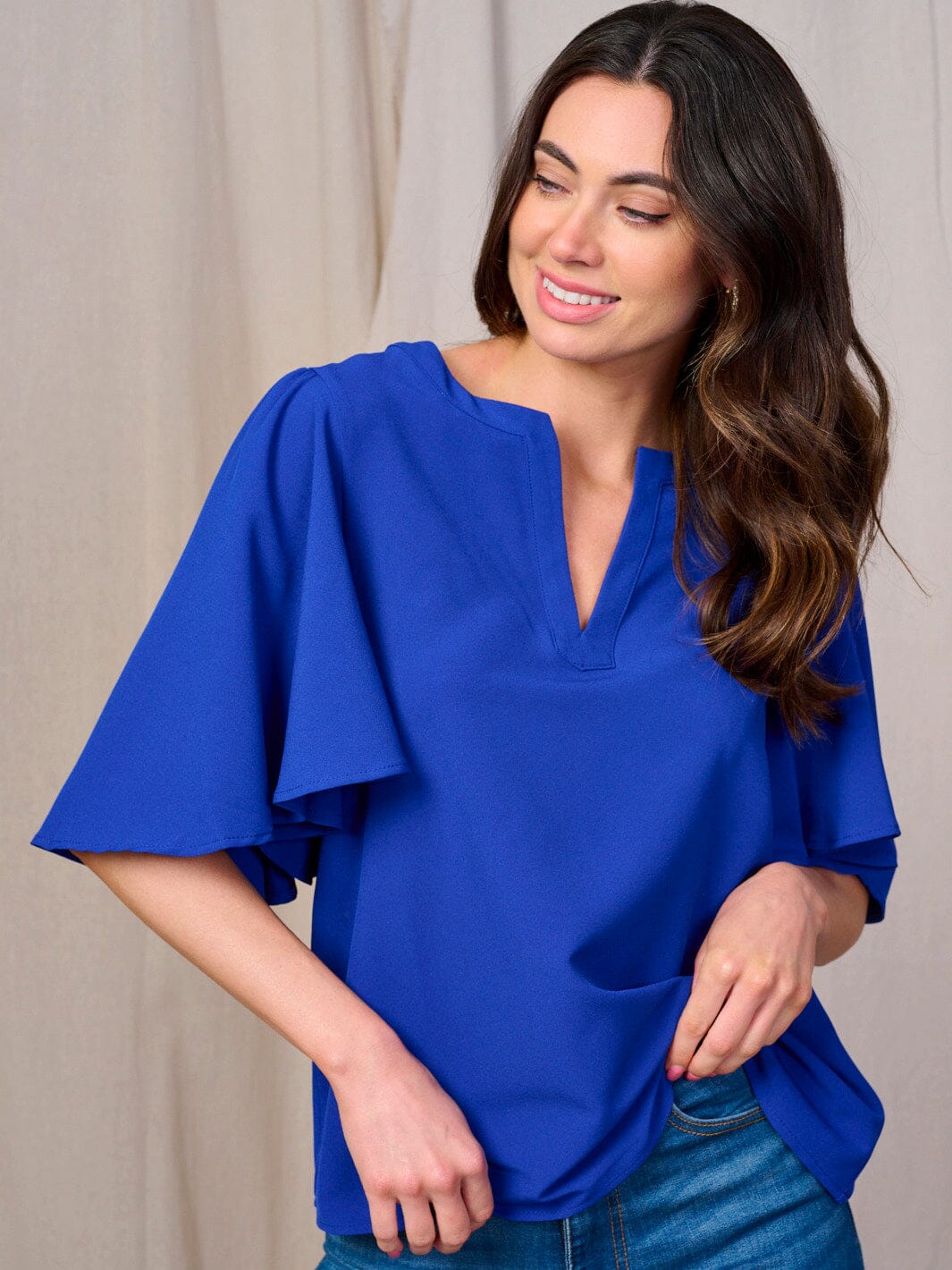 WOMEN'S SHORT SLEEVES V-NECK LOOSE FIT BLOUSE