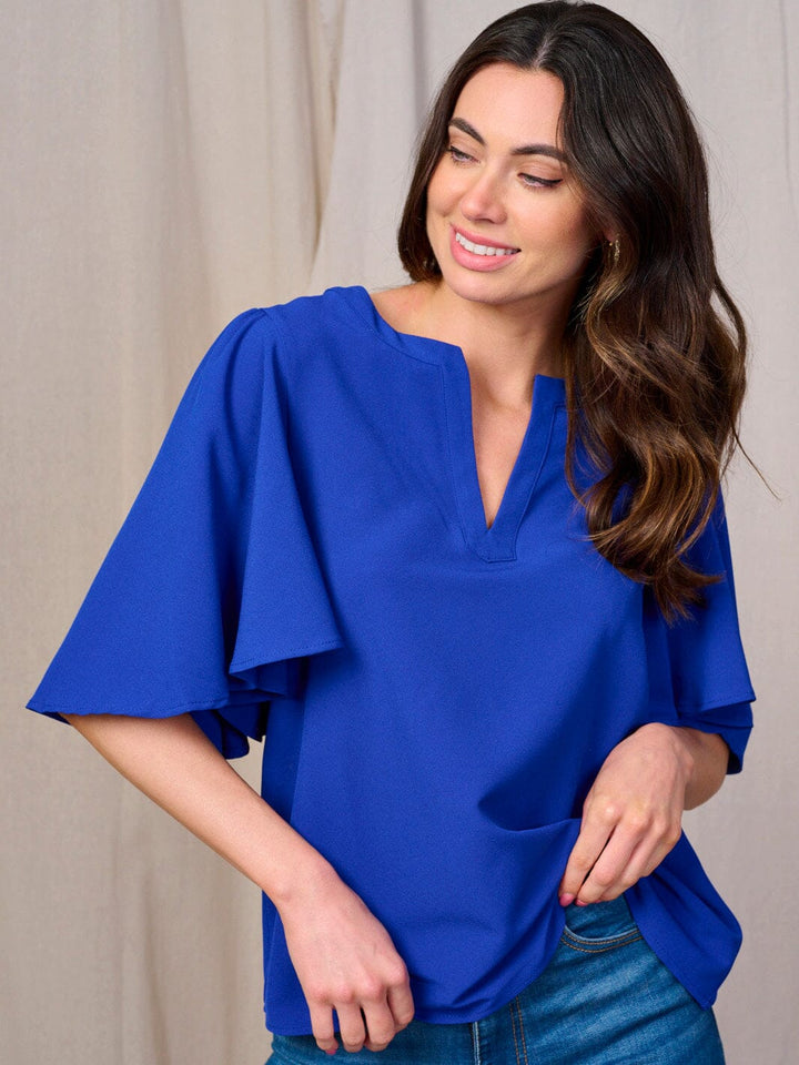 WOMEN'S SHORT SLEEVES V-NECK LOOSE FIT BLOUSE