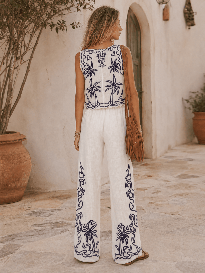 WOMEN'S SLEEVELESS TOP & ELASTIC WAIST WIDE LEG PANTS PRINTED 2PC. SET
