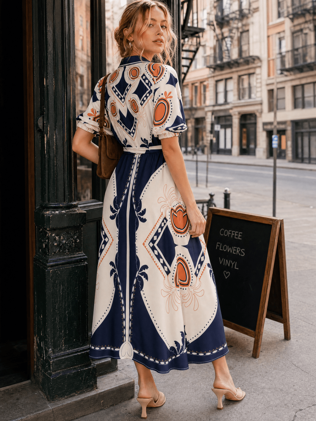WOMEN'S SHORT SLEEVE BUTTON FRONT POCKETS MULTI PRINT MAXI DRESS