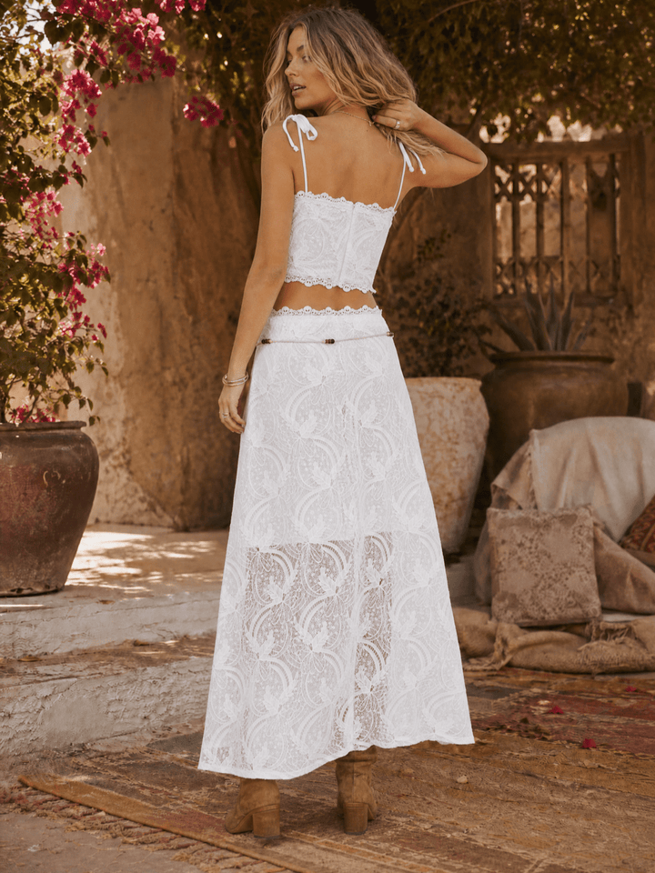 WOMEN'S SLEEVELESS CROP TOP & ZIP UP MAXI SKIRT CROCHET 2PC. SET