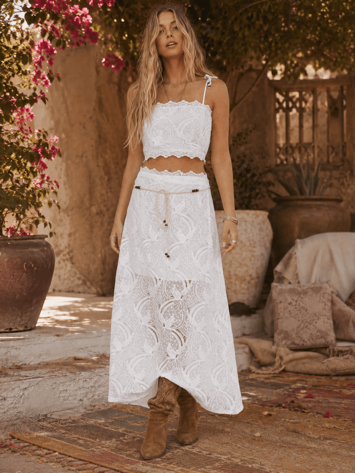WOMEN'S SLEEVELESS CROP TOP & ZIP UP MAXI SKIRT CROCHET 2PC. SET