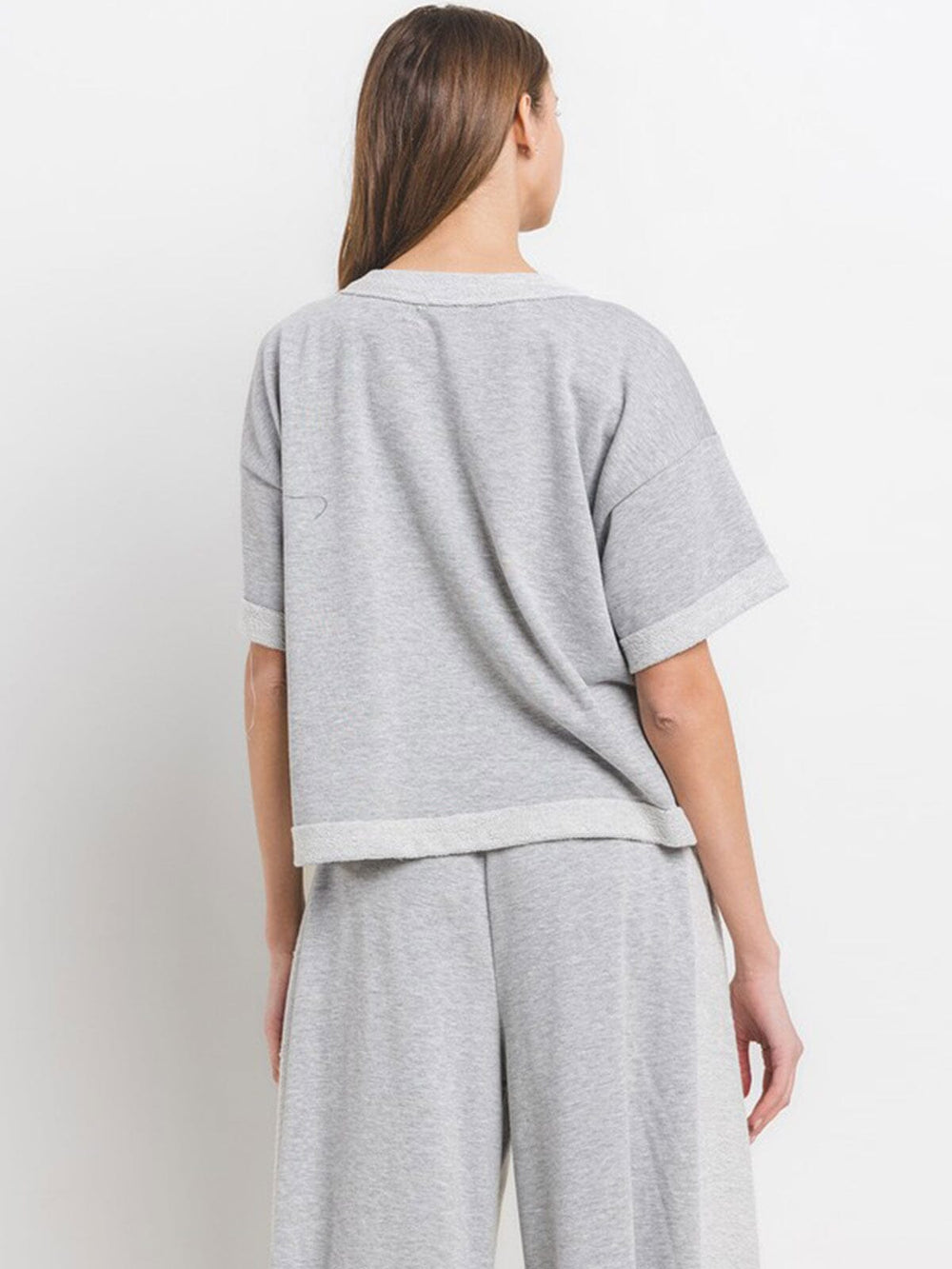 WOMEN'S SHORT SLEEVE TOP & ELASTIC WAIST PANTS TWO TONE 2PC. SET