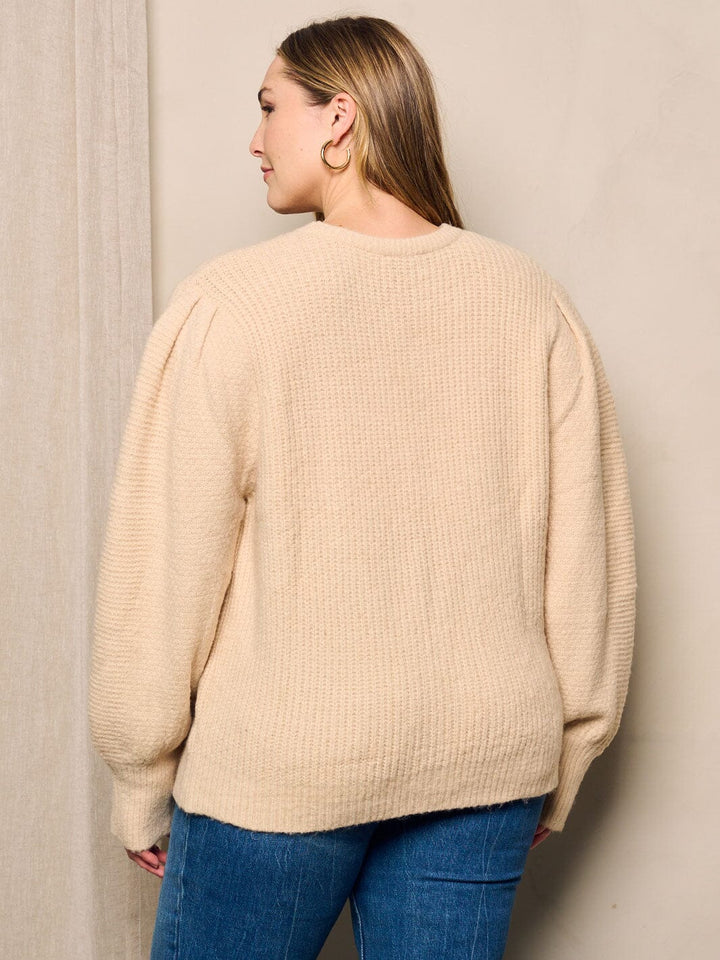 PLUS SIZE LONG BALLON SLEEVE FLORAL DETAILED SWEATER