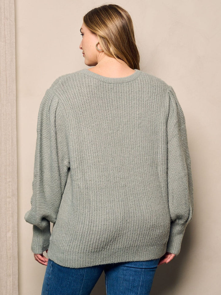 PLUS SIZE LONG BALLON SLEEVE FLORAL DETAILED SWEATER