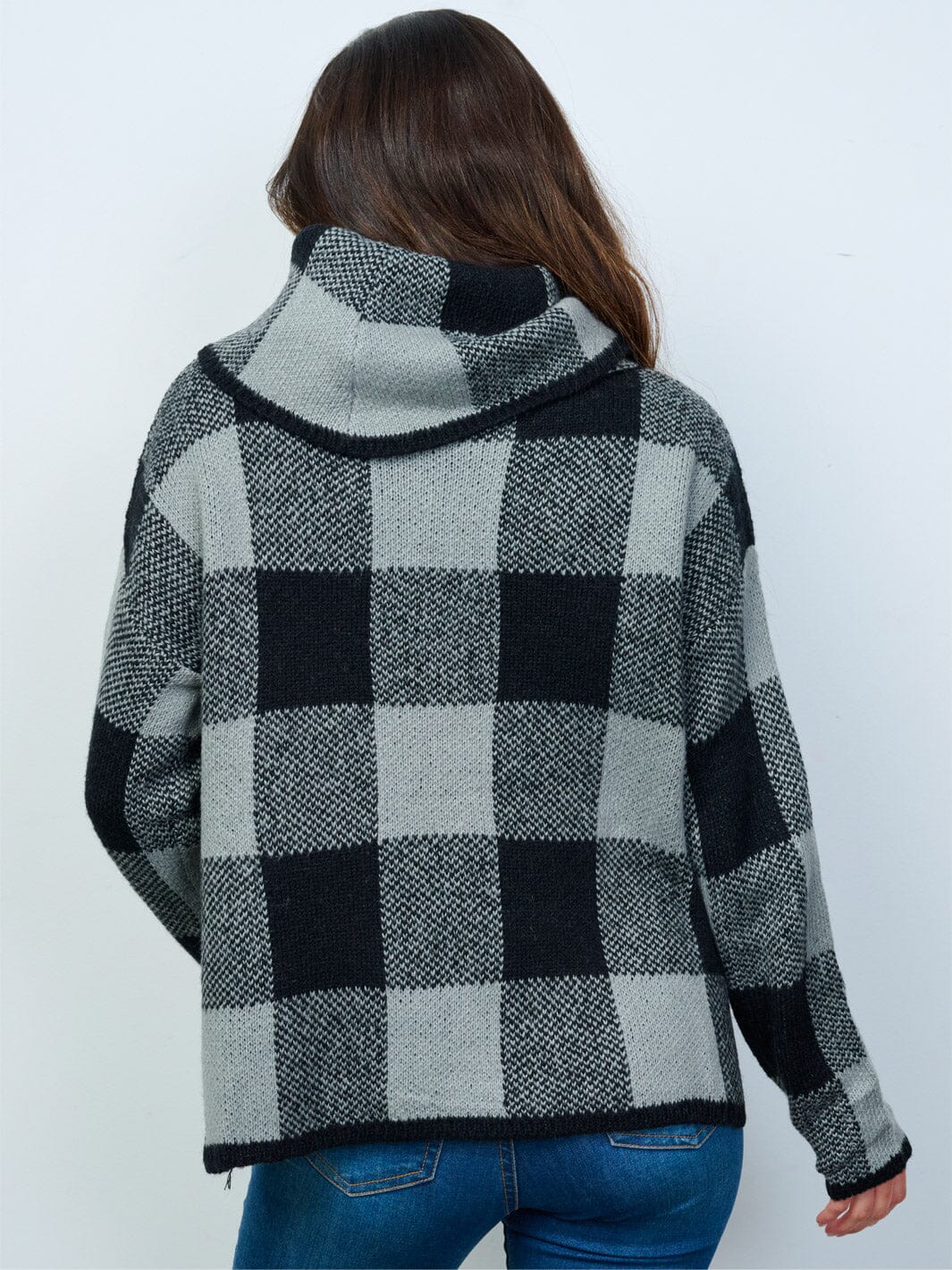 WOMEN'S LONG SLEEVE COLORBLOCK CHECKERS TURTLE NECK PULLOVER SWEATER
