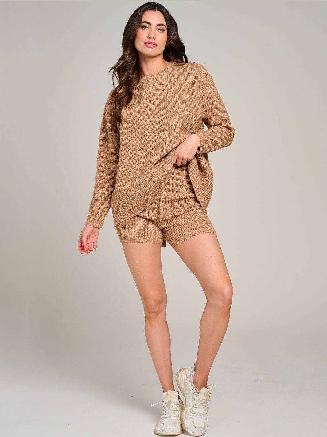 WOMEN'S LONG SLEEVE TOP & ELASTIC WAIST SHORTS KNIT 2PC. SET