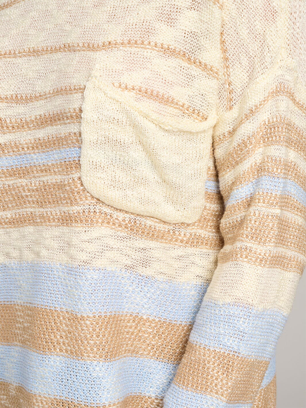 WOMEN'S LONG SLEEVE FRONT POCKET COLORBLOCK STRIPES KNIT PULLOVER SWEATER