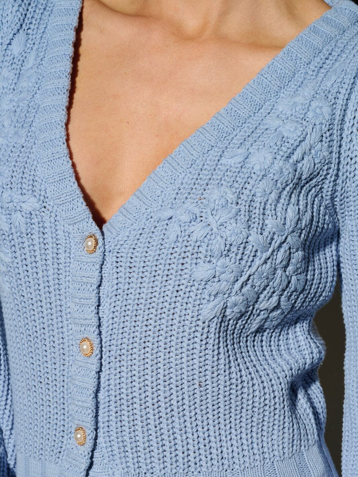 WOMEN'S LONG SLEEVE BUTTON CLOSURE EMBROIDERY DETAILED SWEATER CARDIGAN