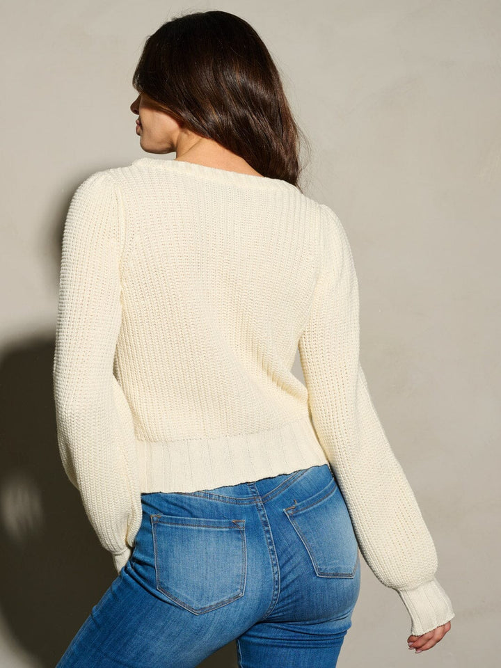 WOMEN'S LONG SLEEVE BUTTON CLOSURE EMBROIDERY DETAILED SWEATER CARDIGAN