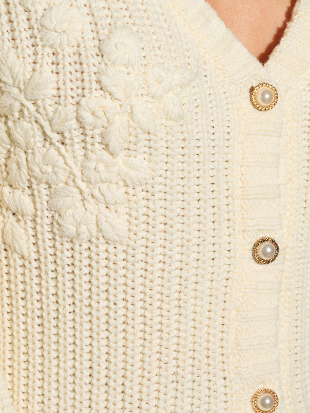 WOMEN'S LONG SLEEVE BUTTON CLOSURE EMBROIDERY DETAILED SWEATER CARDIGAN