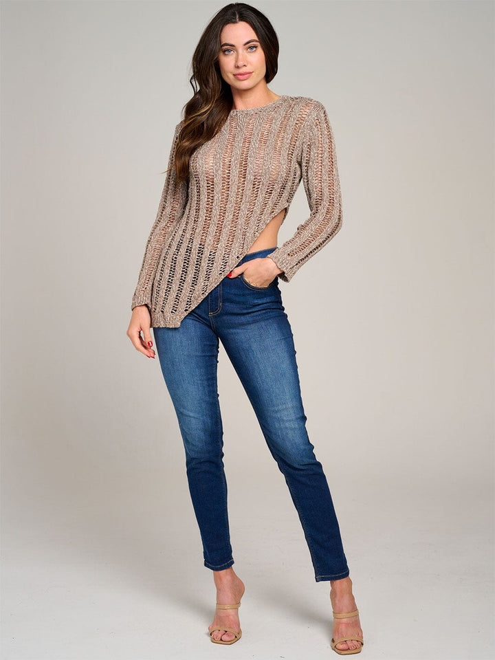 WOMEN'S LONG SLEEVE HIGH-LOW-KNIT TOP
