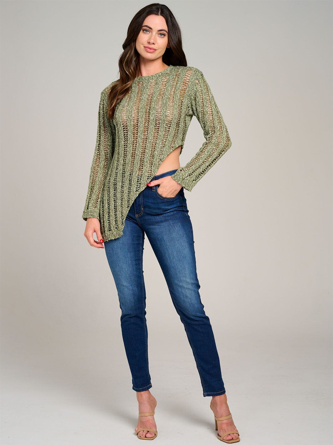 WOMEN'S LONG SLEEVE HIGH-LOW-KNIT TOP
