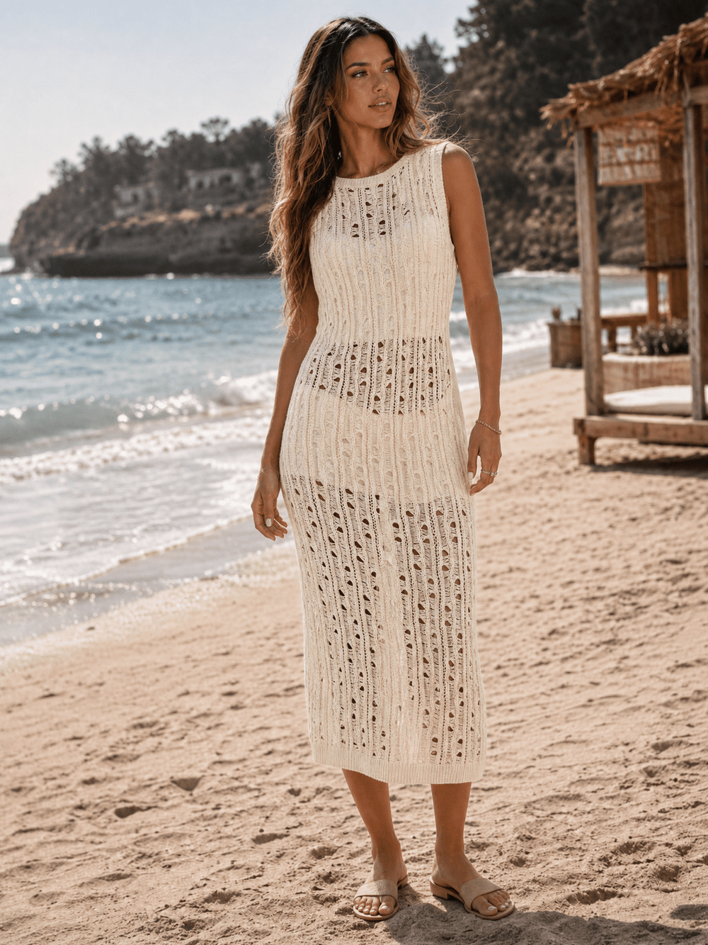 WOMEN'S SLEEVELESS OPEN BACK KNIT COVER UP MAXI DRESS