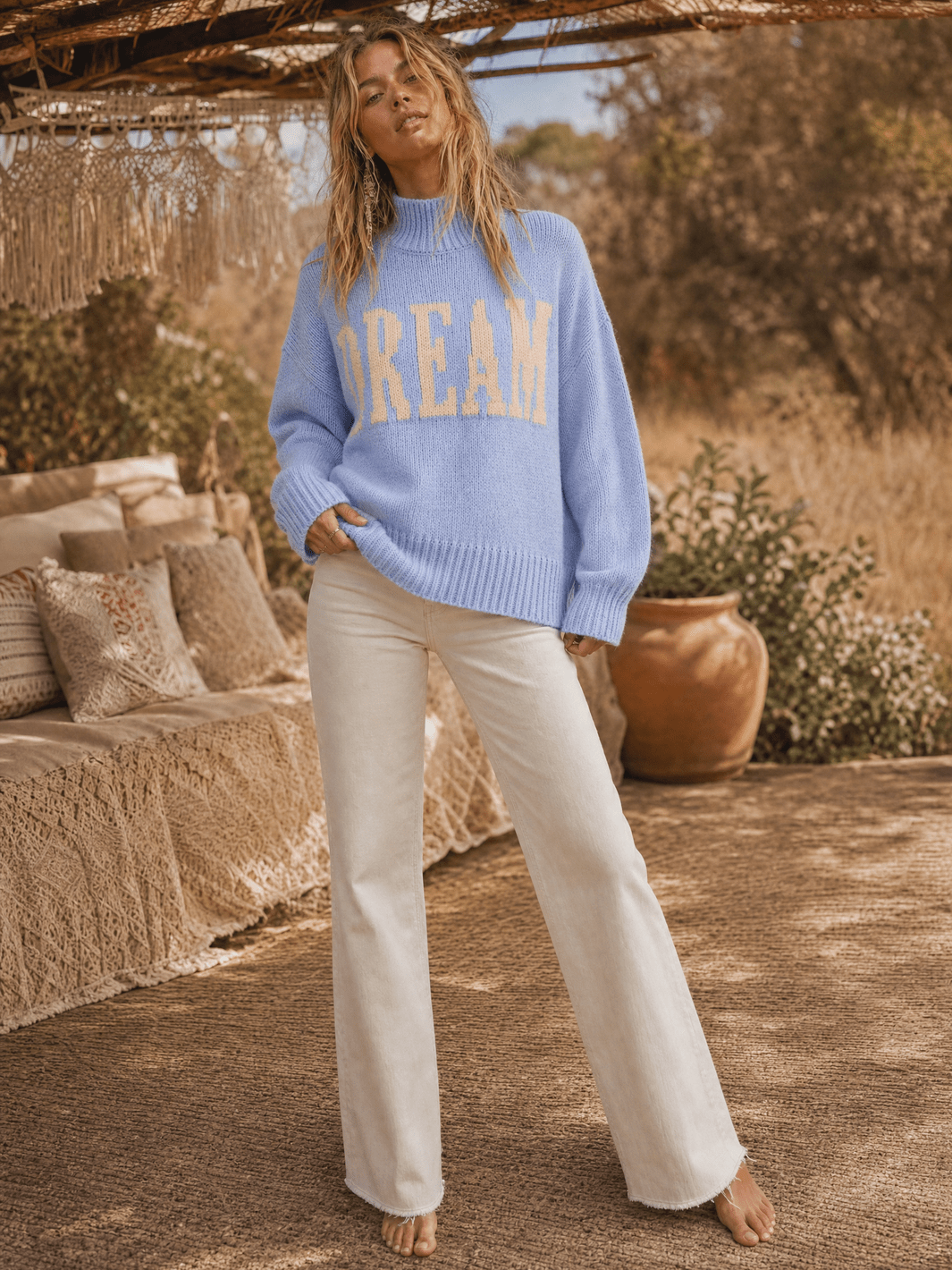 WOMEN'S LONG SLEEVE TURTLE NECK DREAM PULLOVER KNIT SWEATER