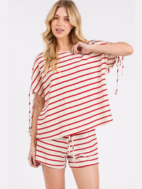 WOMEN'S SHORT SLEEVE TOP & ELASTIC WAIST SHORTS COLORBLOCK STRIPES 2PC. SET