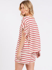 WOMEN'S SHORT SLEEVE TOP & ELASTIC WAIST SHORTS COLORBLOCK STRIPES 2PC. SET