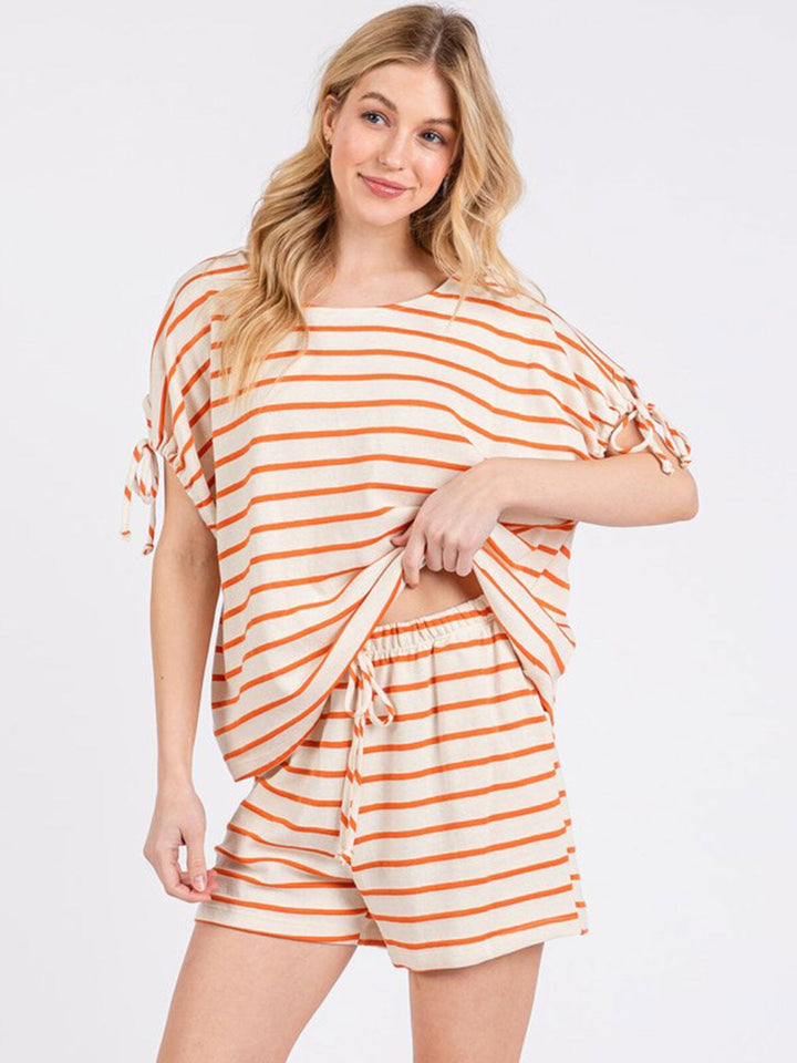 WOMEN'S SHORT SLEEVE TOP & ELASTIC WAIST SHORTS COLORBLOCK STRIPES 2PC. SET