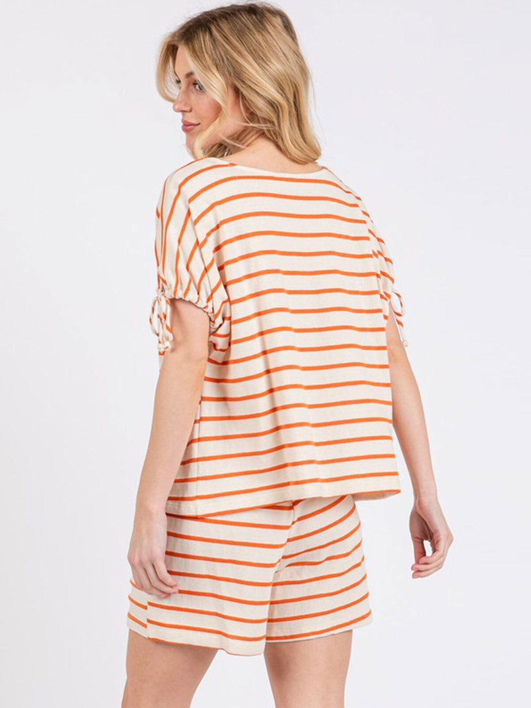 WOMEN'S SHORT SLEEVE TOP & ELASTIC WAIST SHORTS COLORBLOCK STRIPES 2PC. SET