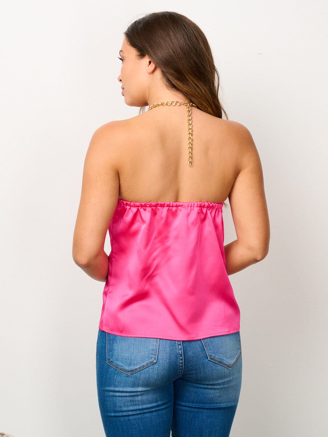 WOMEN'S SLEEVELESS HALTER NECK SATIN TANK TOP