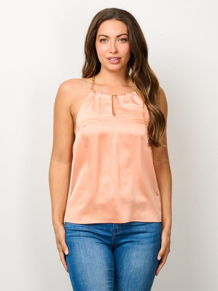 WOMEN'S SLEEVELESS HALTER NECK SATIN TANK TOP