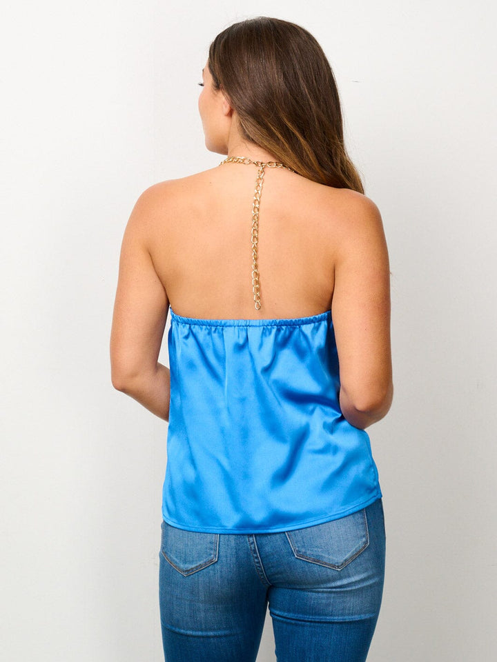 WOMEN'S SLEEVELESS HALTER NECK SATIN TANK TOP