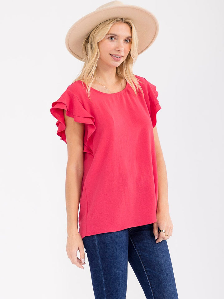 WOMEN'S RUFFLE SLEEVE SOLID LOOSE FIT BLOUSE