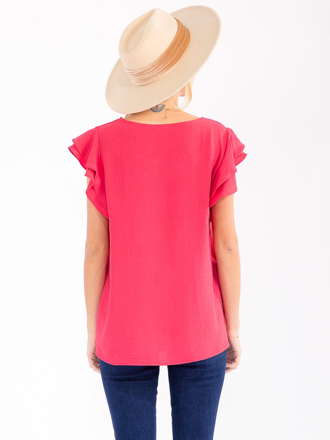 WOMEN'S RUFFLE SLEEVE SOLID LOOSE FIT BLOUSE