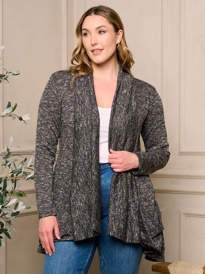 PLUS SIZE LONG SLEEVE OPEN FRONT POCKETS WASHED CARDIGAN