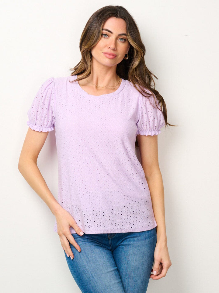 WOMEN'S SHORT SLEEVE EYELET DETAILED BLOUSE TOP