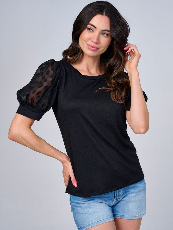 WOMEN'S SHORT MESH SLEEVES SOLID BLOUSE