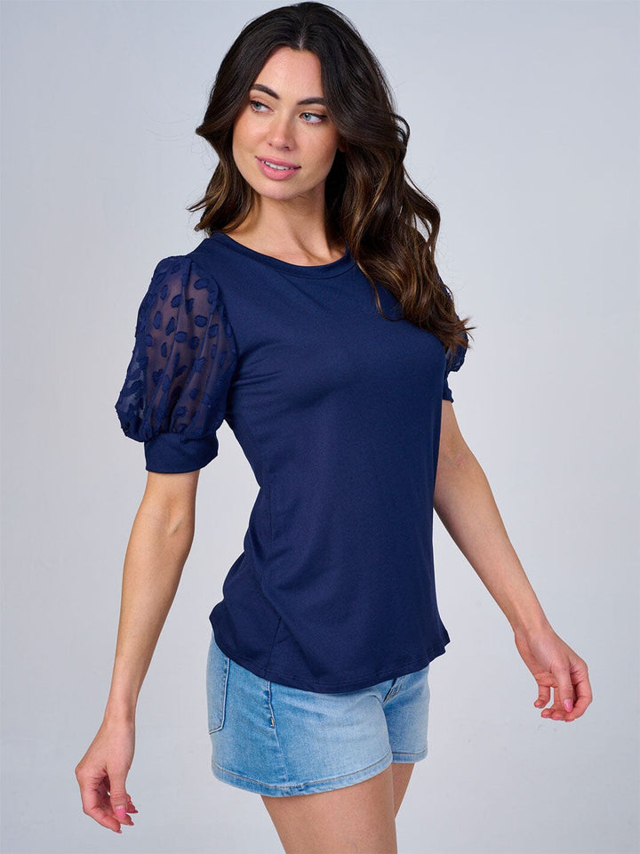 WOMEN'S SHORT MESH SLEEVES SOLID BLOUSE
