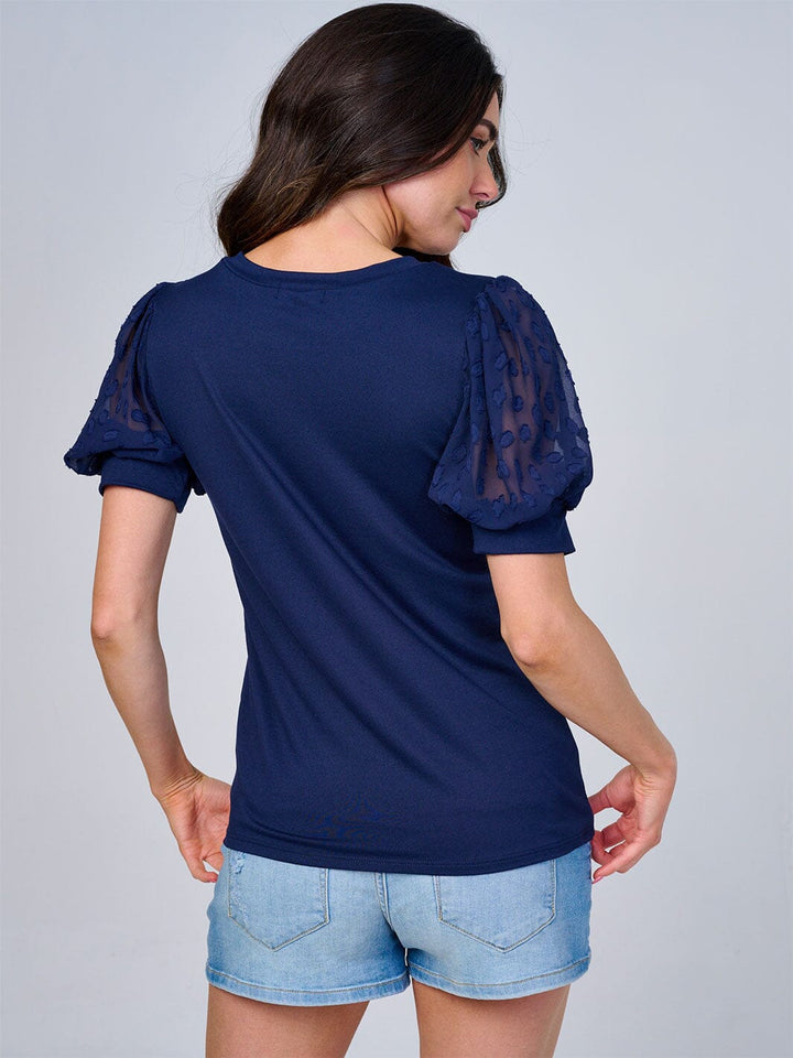 WOMEN'S SHORT MESH SLEEVES SOLID BLOUSE