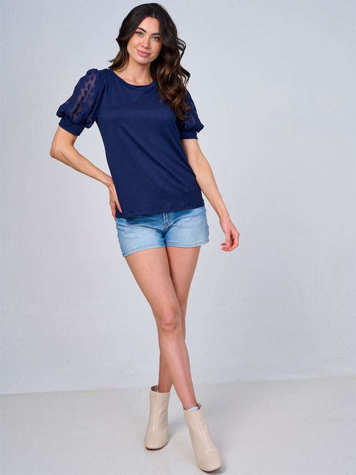 WOMEN'S SHORT MESH SLEEVES SOLID BLOUSE