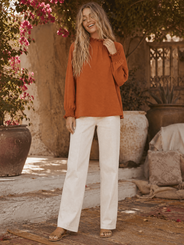 WOMEN'S LONG SLEEVE ELASTIC MOCK NECK BLOUSE