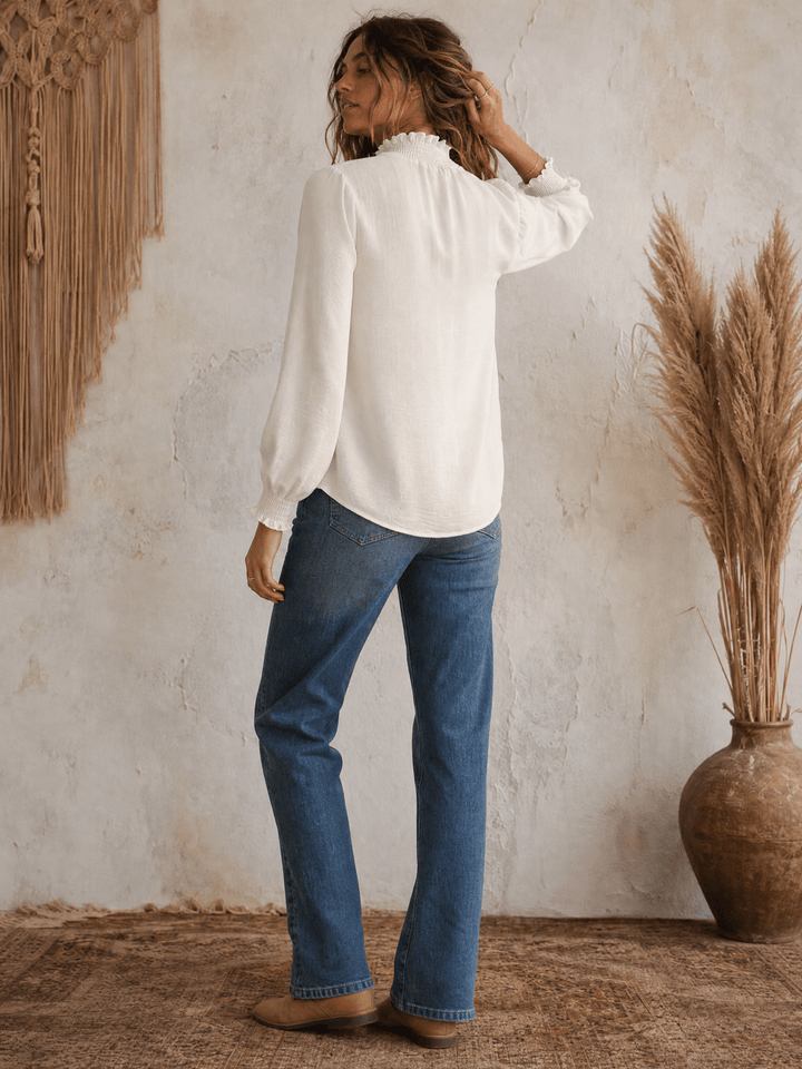 WOMEN'S LONG SLEEVE ELASTIC MOCK NECK BLOUSE