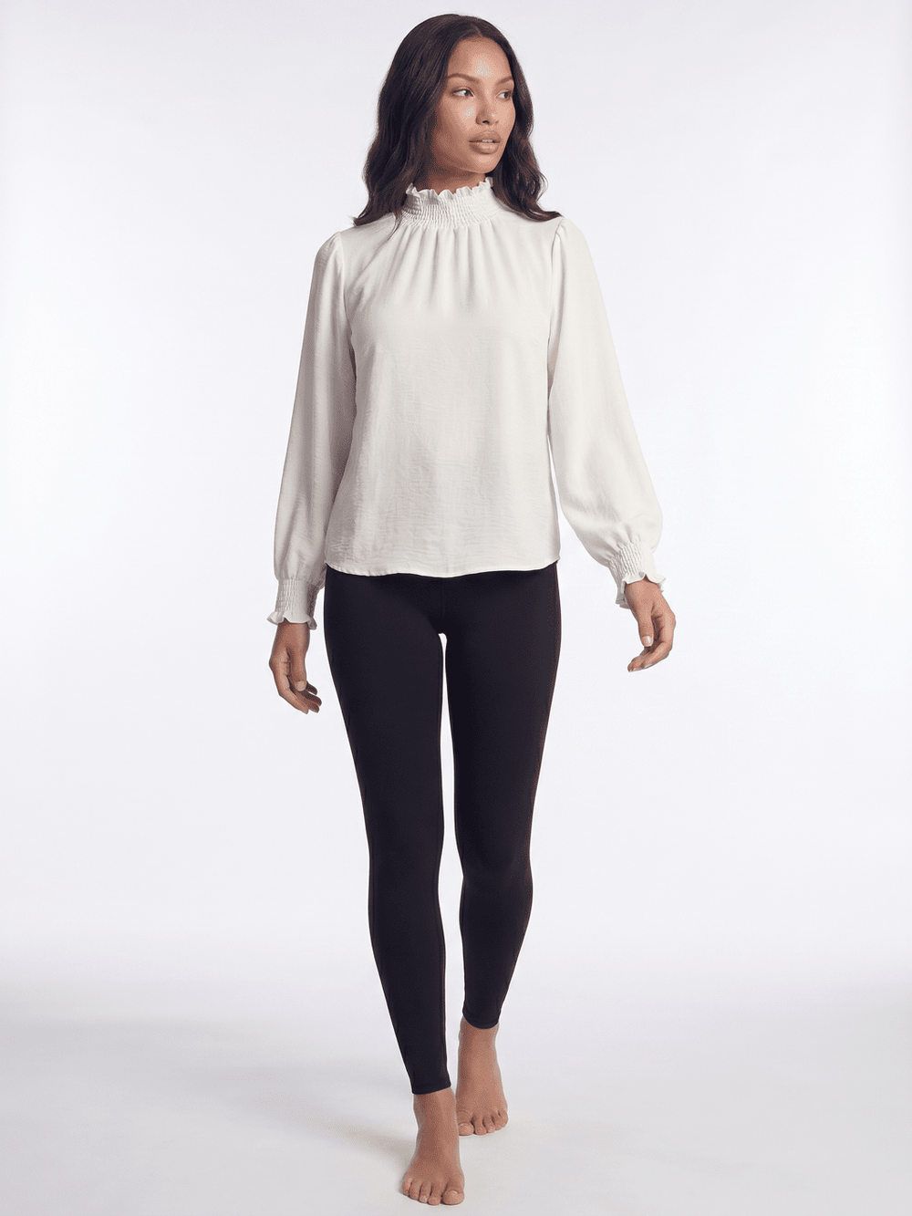 WOMEN'S LONG SLEEVE ELASTIC MOCK NECK BLOUSE